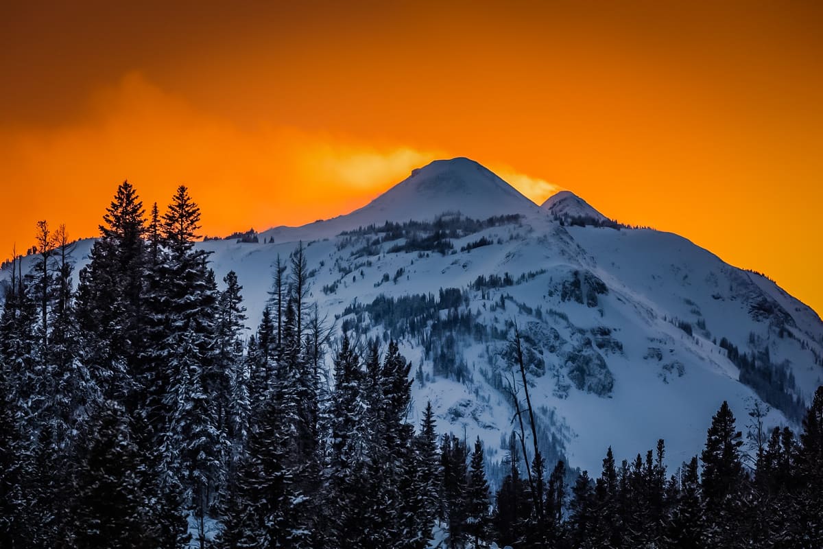 A snow covered Dome Mountain in Yellowstone